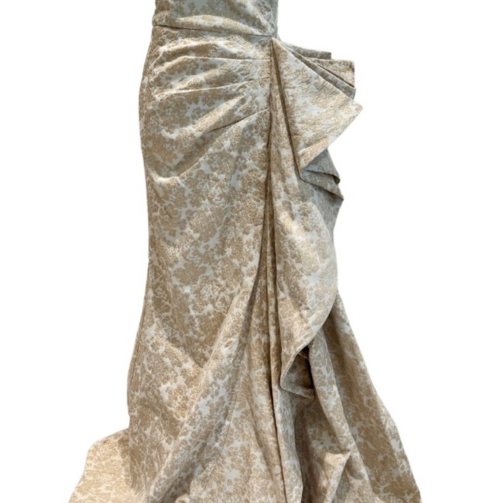 Badgley Mischka Asymmetrical Beige Floral Dress